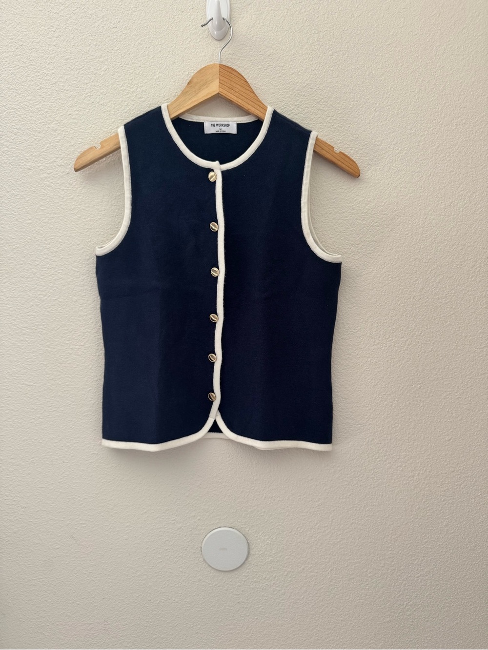Workshop Republic Clothing Navy Sleeveless Knit Tank with White Trim